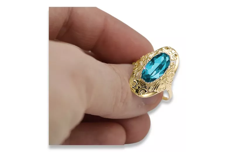 Ring Aquamarin 14 Karat Gelbgold Vintage Handwerk vrc014y